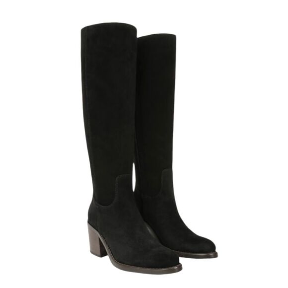 Sam Edelman Shale Knee High Boot Black Suede Block Heel Side Zip 6 - Picture 1 of 9